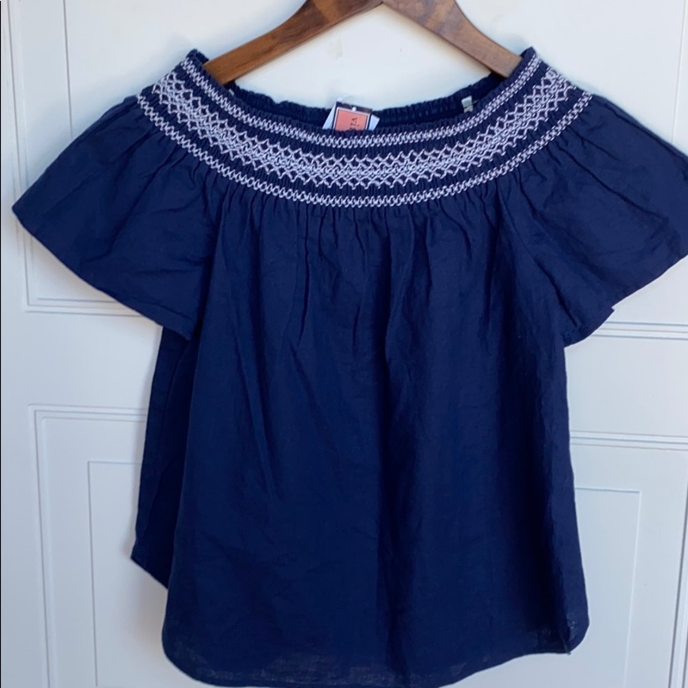 NWT VINEYARD VINES Off the Shoulder Top Navy XS - Picture 1 of 4